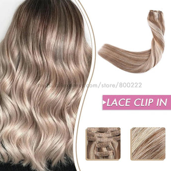 Natural Straight Remy Human Hair Clip-In Extensions - 20" Black Blonde Hairpiece  ourlum.com   