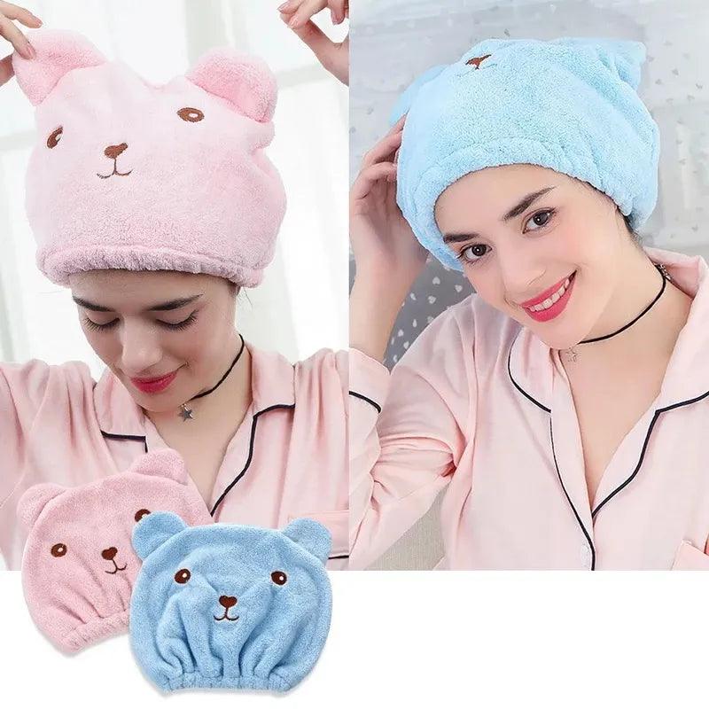 Lovely Bear Microfiber Hair Drying Cap: Cute Bear Design, Quick Dry, Adorable Bathing Accessory  ourlum.com   