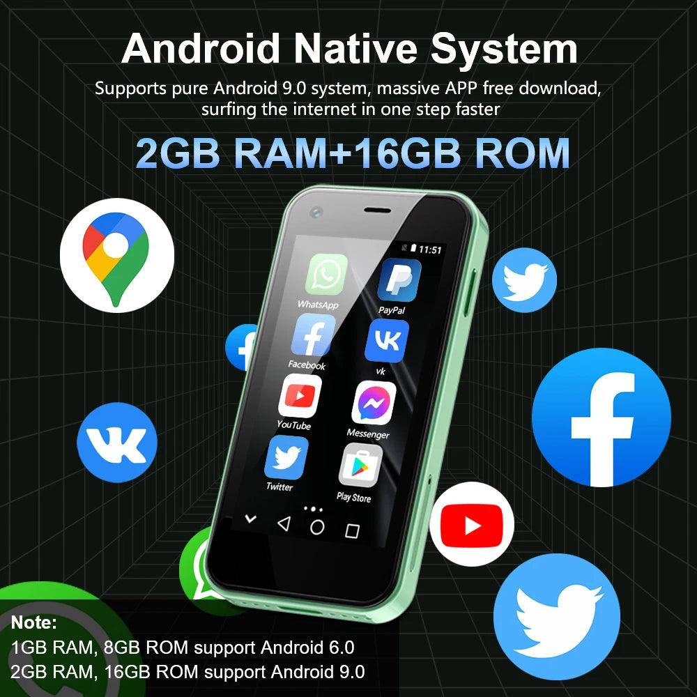 Compact SERVO 12S Mini Smartphone – 2.5" Android 9.0, 2GB RAM, 16GB Storage, 3G, GPS, Dual SIM Mobile Phone