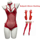 Seductive Glossy PU Leather Catsuit Set with Accessory Bundle  OurLum.com Style-2-Red-D L 