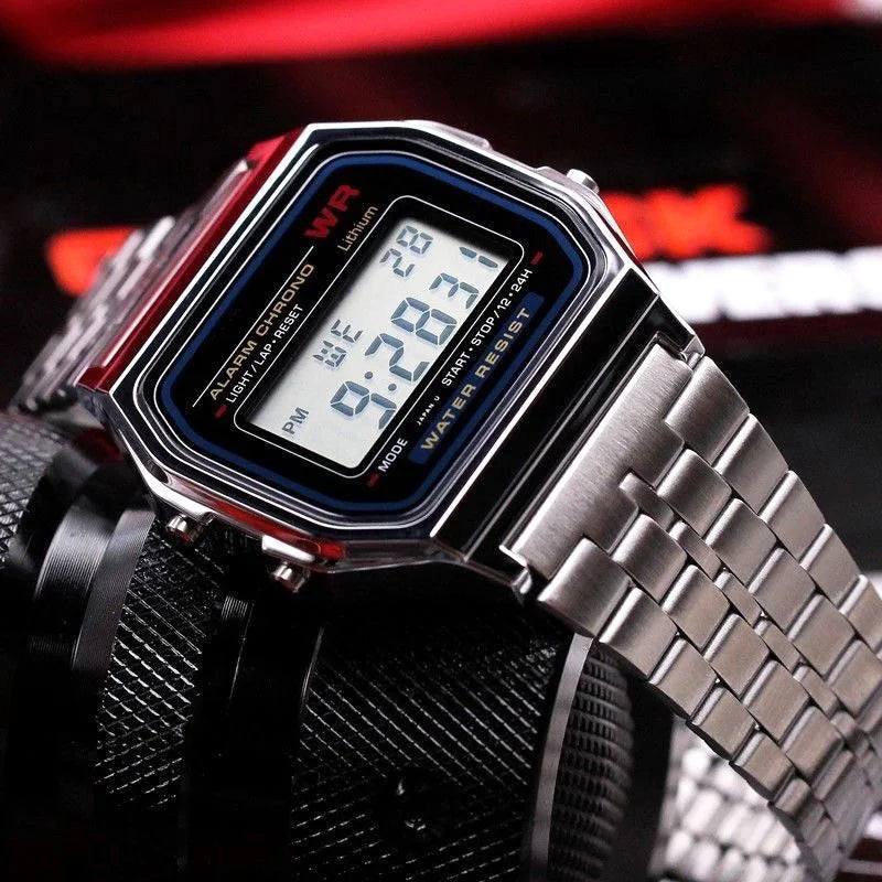Luxury LED Digital Sports Watch with Steel Band for Men and Women - Retro Style Military Wristwatch  OurLum.com   