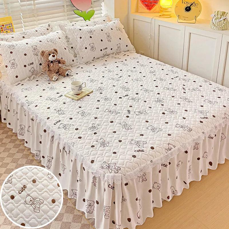 Bonenjoy Bed Skirt Cartoon Style Ruffled Bedsheet Cover