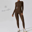 Empowering Elegance: Zipper Nude Long Sleeve High Intensity Workout Leotard  OurLum.com Deep coffee L CHINA