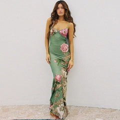 Summer Chic Floral Print Suspender Dress for Beach & Club - Elegant Fashion Piece