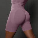 Booty-Lifting Seamless Yoga Shorts for Women - High Waist Fitness Gym Wear  ourlum.com Light Purple S 