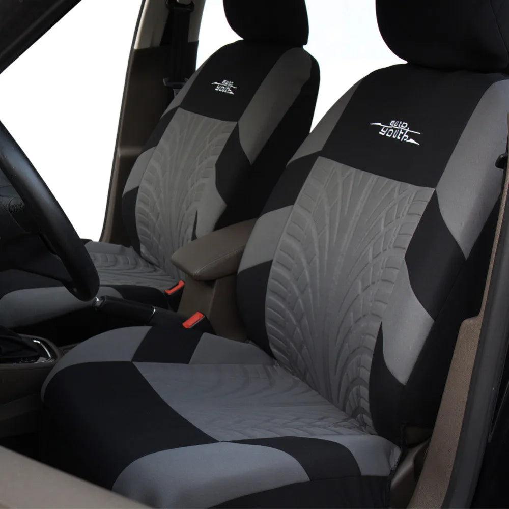 Stylish AUTOYOUTH Embroidered Car Seat Covers with Tire Track Detail - Complete Set for Most Vehicles  ourlum.com   