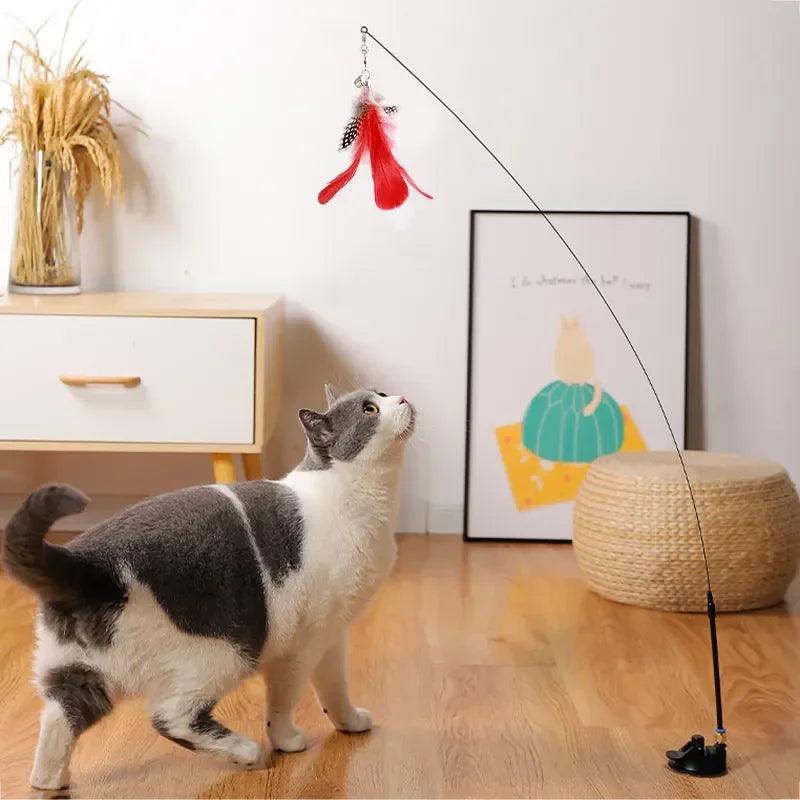 Interactive Cat Stick Kitten Teaser Suction Cup Bird/Feather Wand  ourlum.com   