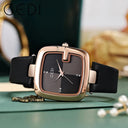 Square Women's Quartz Watch with Brown Leather Strap Style