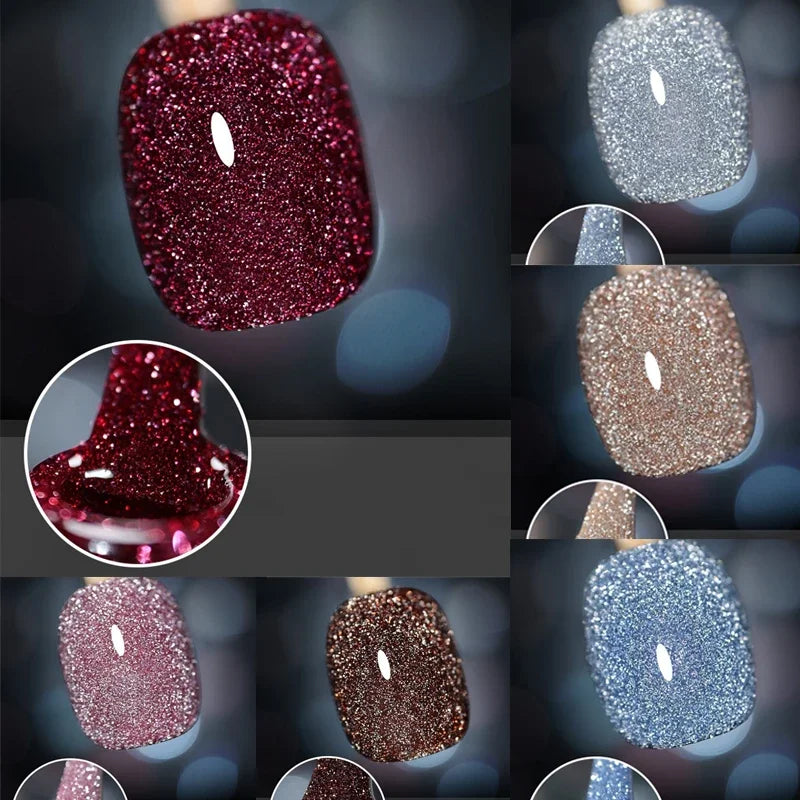 15ml Reflective Glitter Gel Nail Polish 12Color Sparkling Auroras Laser Nails Semi Permanent Soak Off UV Gel Varnish Poly Gel  ourlum.com   