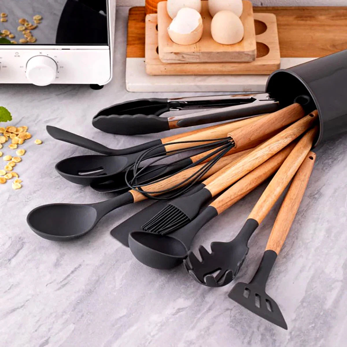 12-Piece Heat-Resistant Silicone Kitchen Utensils Set for Non-Stick Cookware - Eco-Friendly Cooking Tools