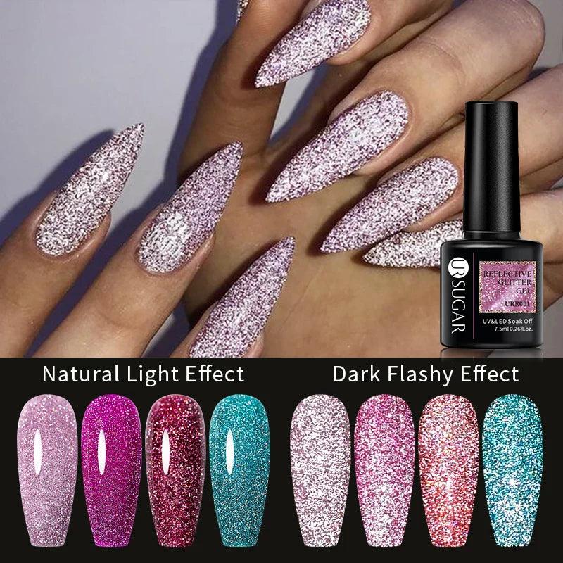 Pink Sequins Glitter Gel Nail Polish: Reflective UV Soak Off Art Kit