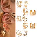 Unisex Boho Silver Leaf Non-Piercing Clip Earrings Set