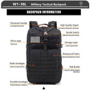 Tactical Backpack 3 Day Assault Pack Molle 38/45L Waterproof