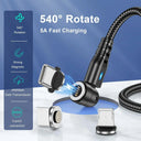 Magnetic 540° Rotation 5A Fast Charging Cable for iPhone  - USB Type C & Micro USB Compatible  ourlum.com   