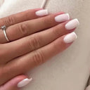 French False Nails Chic Nude White Short Square Tips Glue