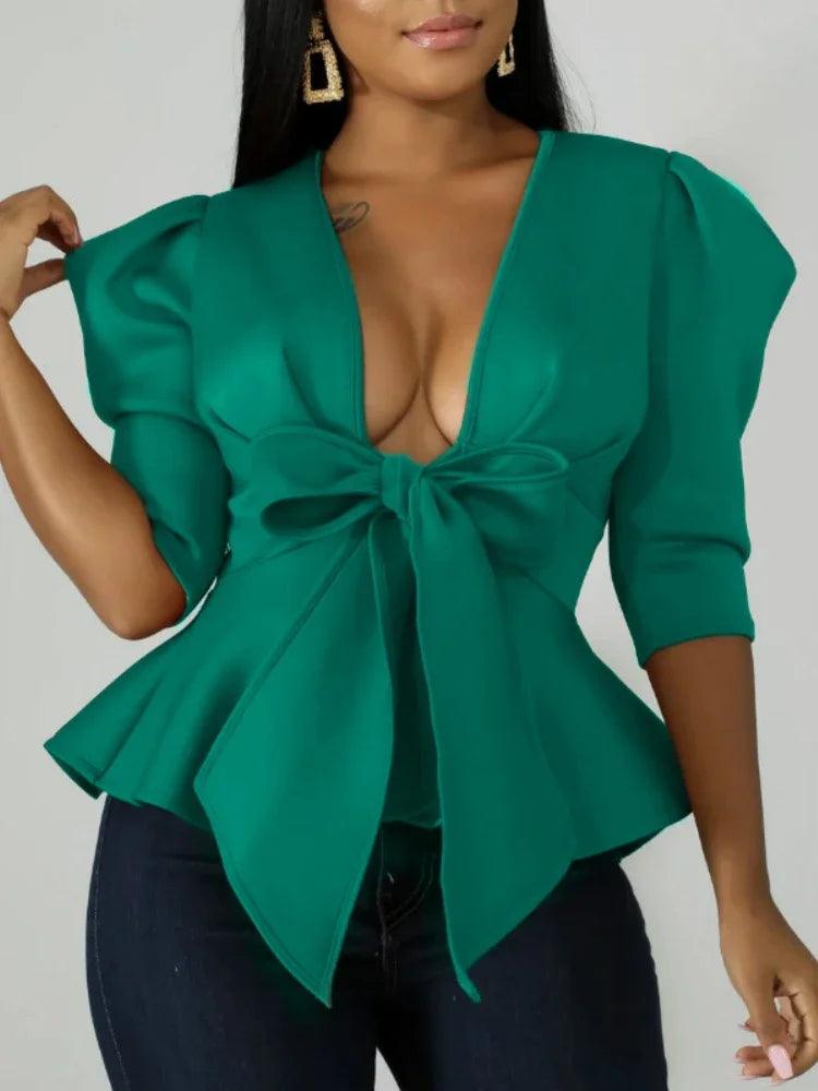 Chic Peplum Bowtie Blouse for Women - Elegant Party Clubwear  OurLum.com   