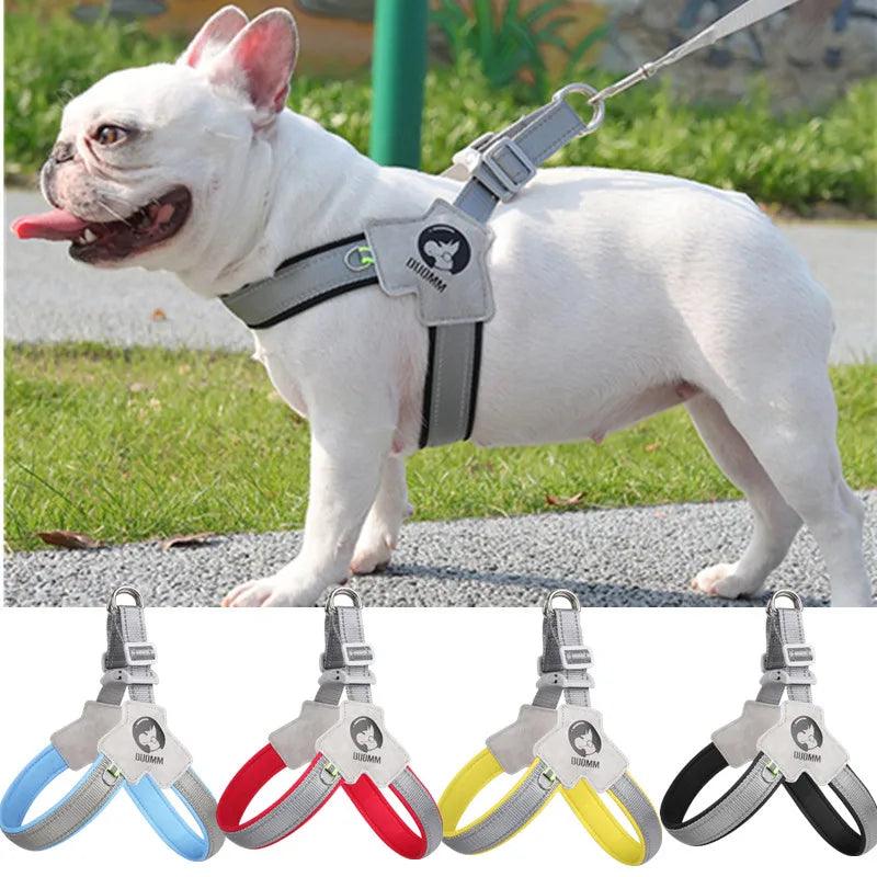 Adjustable Reflective Mesh Dog Harness Vest for French Bulldog Walk Training  ourlum.com   