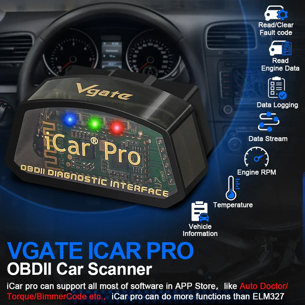 Vgate iCar Pro OBD2 Car Diagnostic Tool for Android/IOS - Advanced Functionality and Wide Compatibility  ourlum.com   