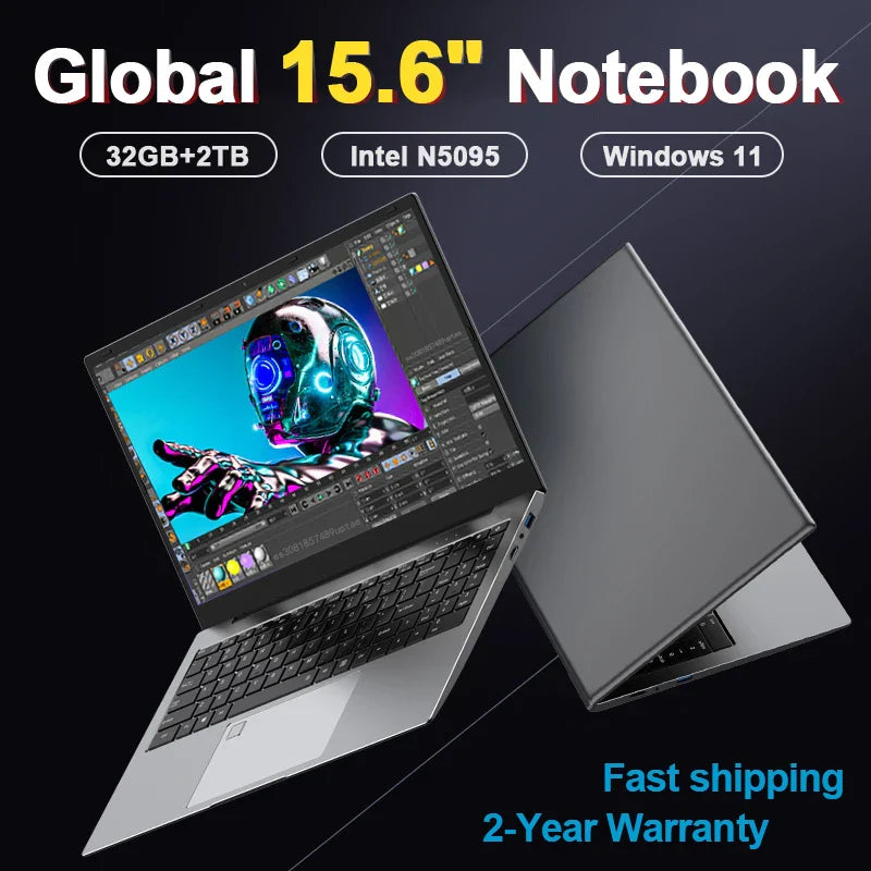 Laptop 15.6"32GB+2TB Intel Celeron N5095 Windows 11 Office notebook Backlit Keyboard Fingerprint Unlock Computer Study gamer PC  ourlum.com   
