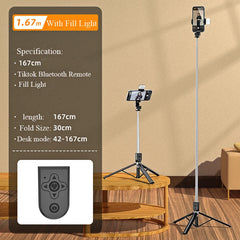 Erilles X338 Wireless Selfie Stick: Smartphone Live Broadcast Kit with Bluetooth Fill Light