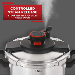 6.3 Quart Stainless Steel Pressure Cooker with One-Handed Secure Lock System for Induction Cooking