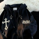 Harajuku Embroidery Sweatshirt Women Oversized Zip-Up Hoodie