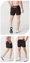 Men's Quick-Dry Double Layer Running Shorts Black Fitness