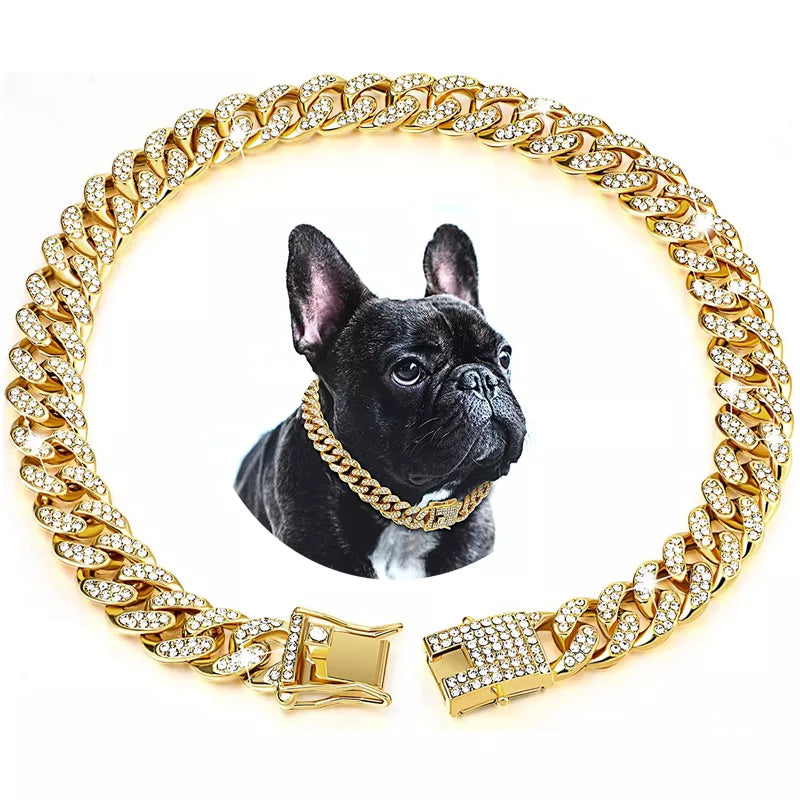 Luxury Gold Cuban Chain Dog Collar: Stylish Jewelry for Dogs of All Sizes  ourlum.com   
