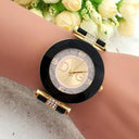 Elegant Black Women's Rhinestone Quartz Watch with Silicone Strap  ourlum.com   