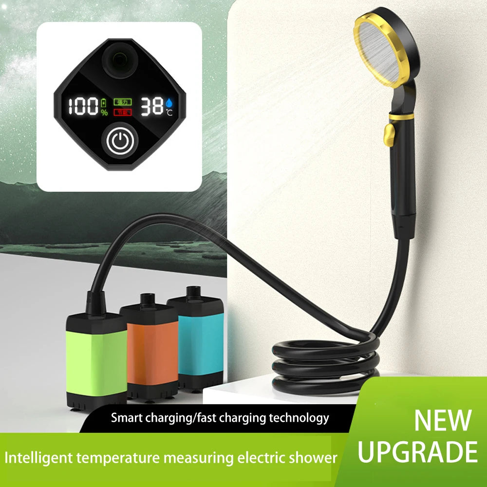 Portable Electric Camping Shower with Digital Temp Display - Waterproof Pump for Outdoor Use, Travel, and Pet Care