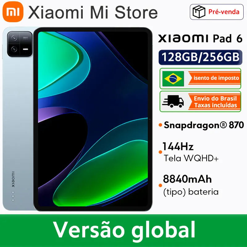 VAT Include Xiaomi Pad 6 Global Version Snapdragon® 870 Tablet 33W   Fast Charging 13MP Camera 8840mAh 144Hz 11" WQHD+ Display