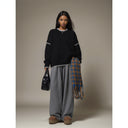 Sixi Sixi Spring Stitching Wire Contrast Color Pullover Sweater