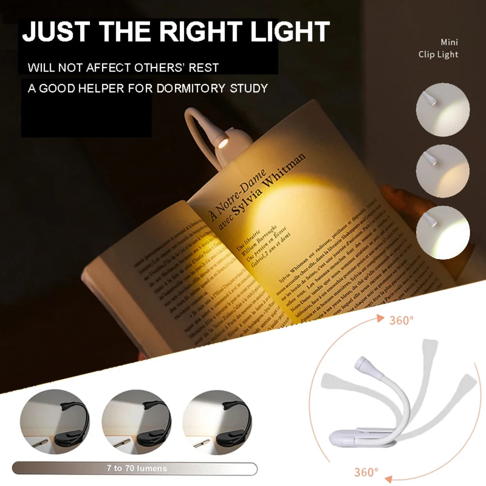 Portable LED Book Lights USB Rechargeable Eye Protection Night Light Mini 360°Clip-On For Reading Lamp Travel Bedroom Led