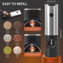 Electric Salt & Pepper Grinder Set USB Rechargeable LED Light Kitchen Tools  ourlum.com   