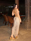 Bright Silk Glitter Evening Gown Sequin Halter Dress Elegant