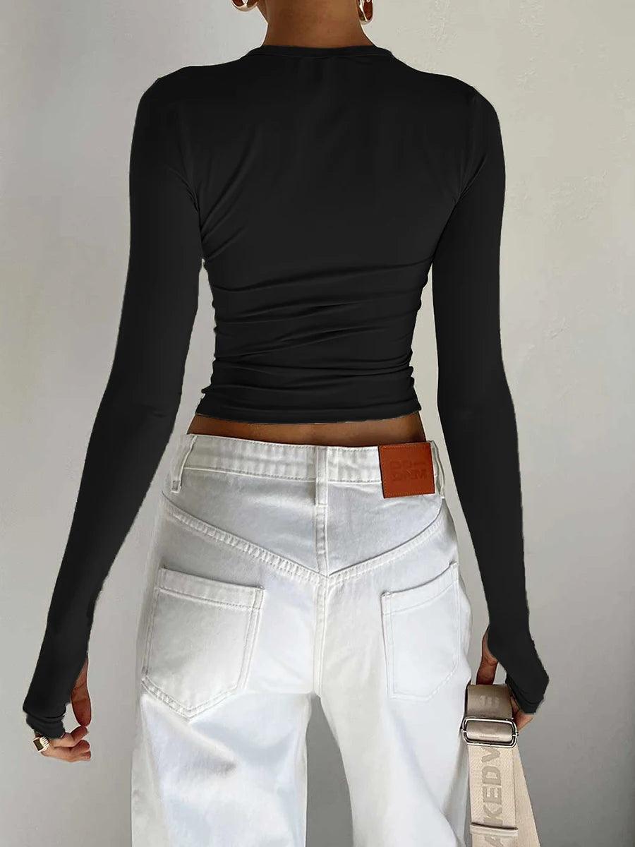 Chic Women's Thumb Hole Crop Top for Stylish Streetwear  ourlum.com   