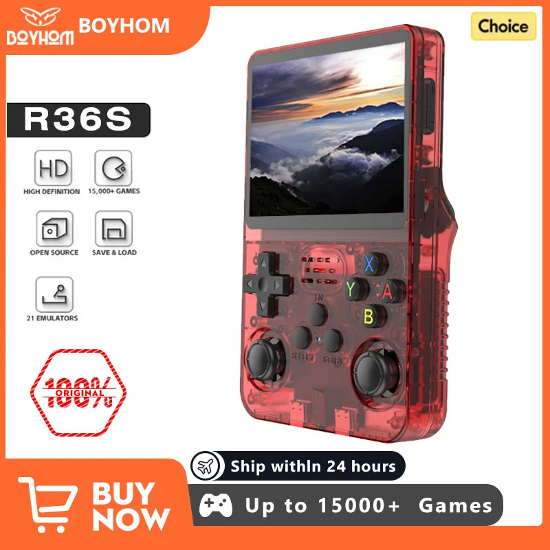 NEW Red R36S 128GB Retro Handheld Video Game Console Linux System 3.5 Inch IPS Screen Portable Pocket 64GB Gaming Boys Gift