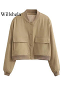 Willshela Women Stylish Bomber Jacket Trendy V-Neck Coat