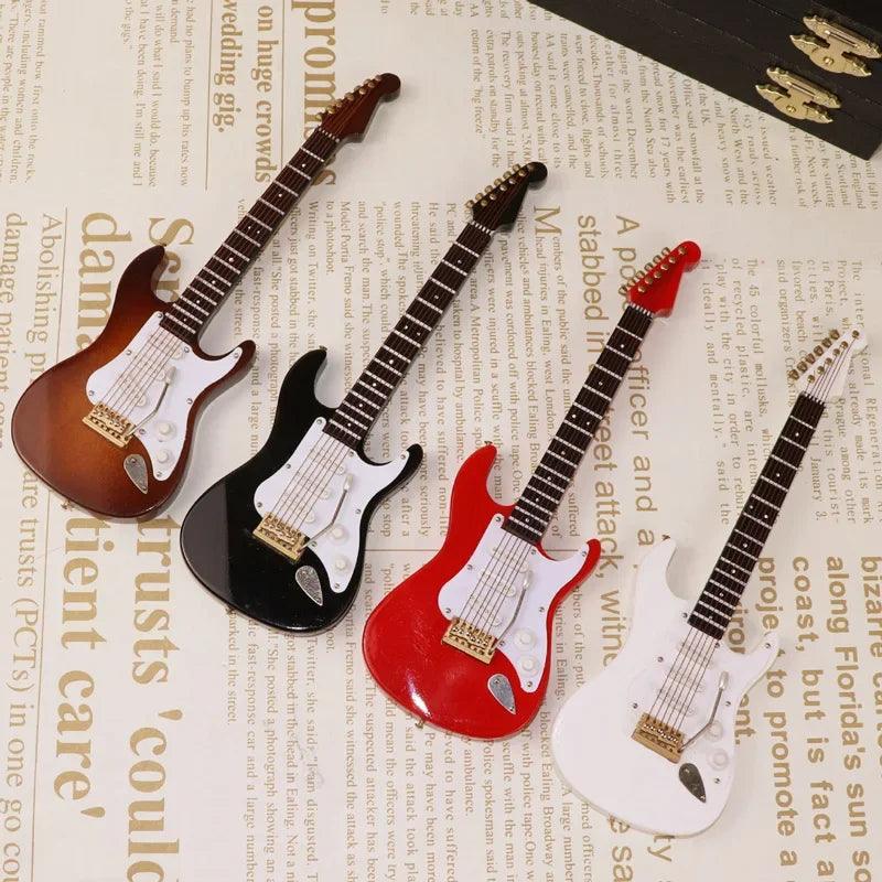 Wooden Musical Instruments Collection Decorative Ornaments Mini Electric Guitar With Support Miniature Model Decoration Gifts