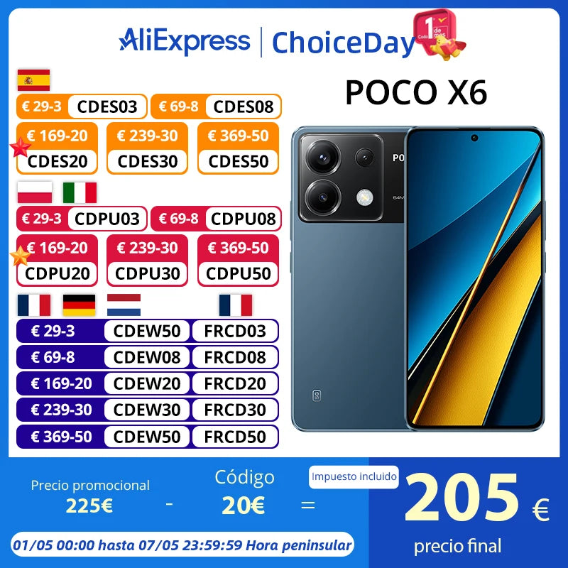Global Version Poco X6 5G Snapdragon® 7s Gen 2 CrystalRes 120Hz FIow AMOLED 64MP Triple Camera with OIS 67W Turbo Charging