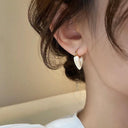 White Oil Droplet Heart Earrings Korean Chic Jewelry