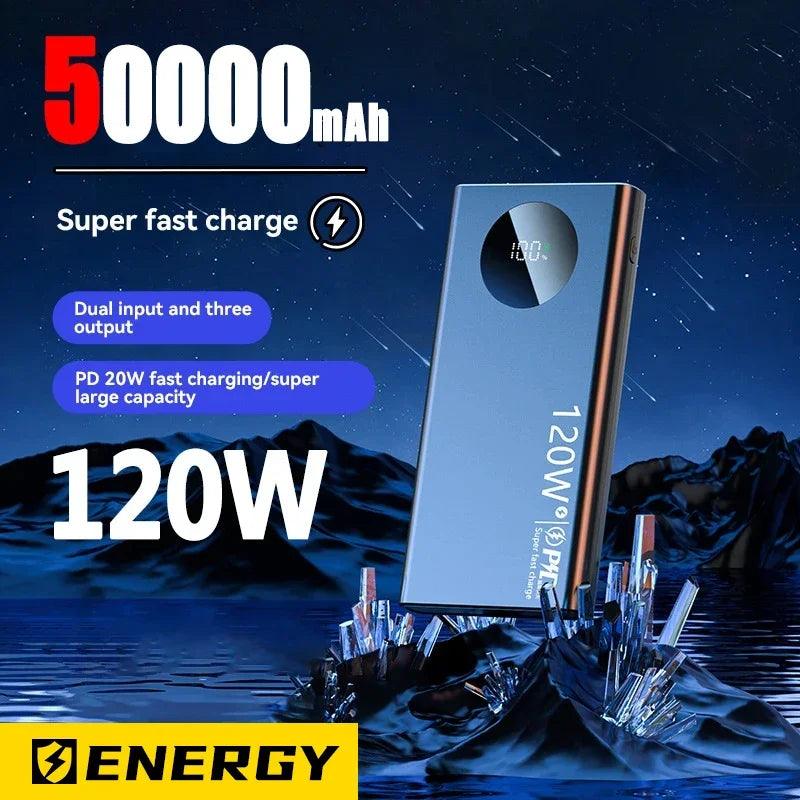 50000mAh Ultra-Slim 120W High-Speed Charging Power Bank - External Battery for Mobile Devices with Free Shipping