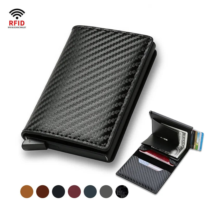 RFID Carbon Fiber Trifold Wallet for Men - Black Slim Leather Card Holder  ourlum.com   