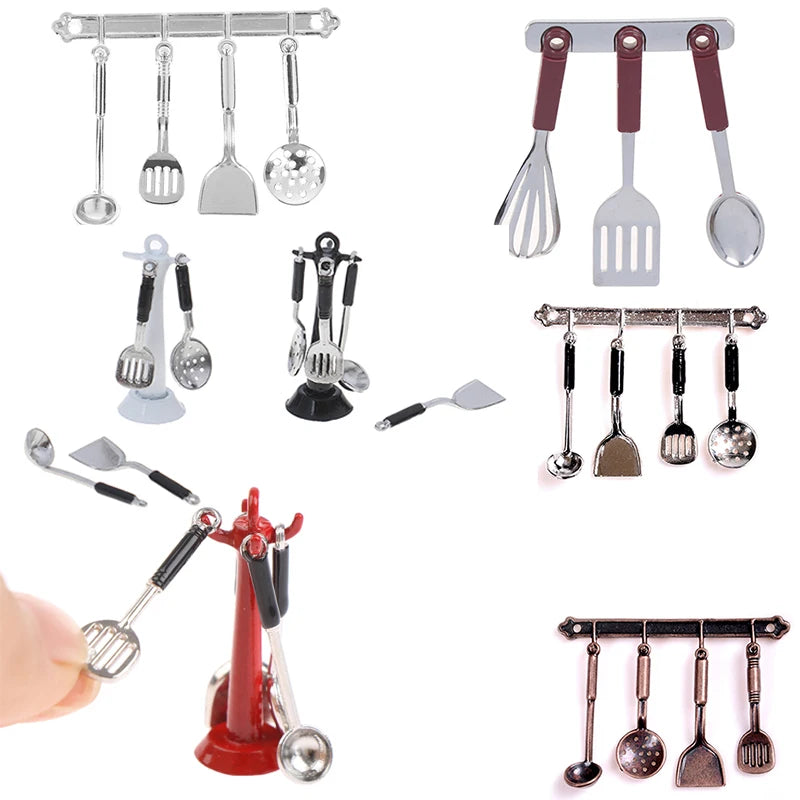 Miniature 1:12 Dollhouse Cooking Utensils Set - Metal Kitchen Accessory for DIY Dollhouse Decor