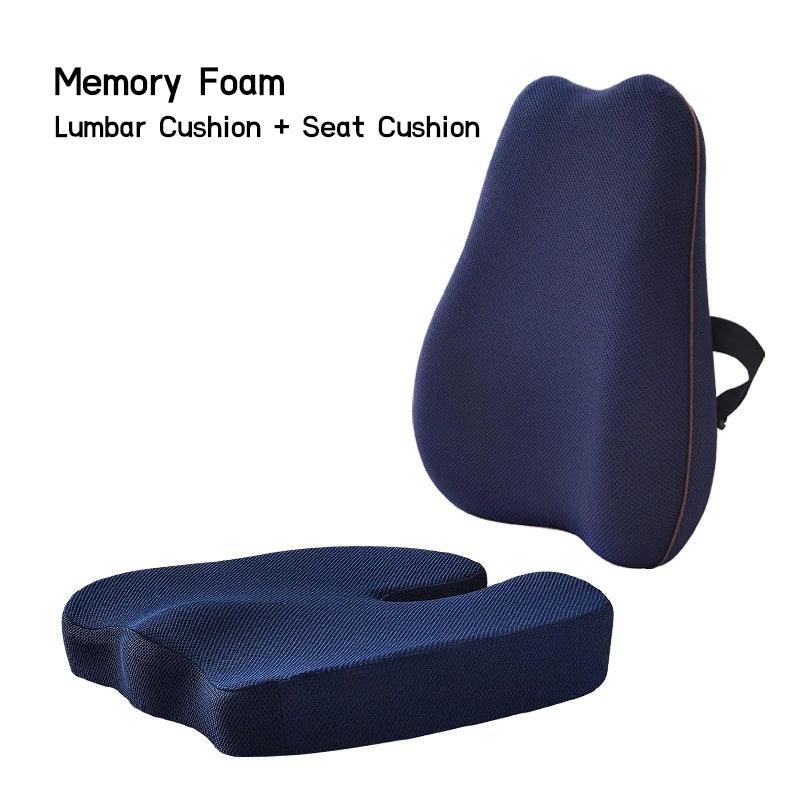 Ergonomic Memory Foam Seat Cushion and Back Pillow Set with Massage Features for Office and Car Comfort