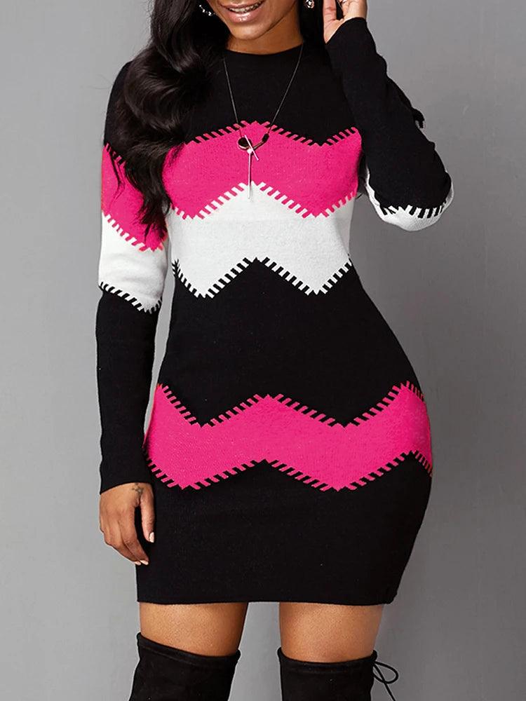Elegant Autumn Knit Bodycon Dress for Women - Plus Size Available  ourlum.com Pink 3XL 