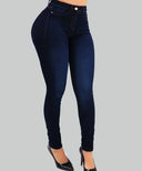 Woman's Pure Color High Waist Denim Jeans for Street Style