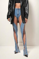 Mugler Spiral Mesh Low Waist Denim Pants Fall 2022 Fashion