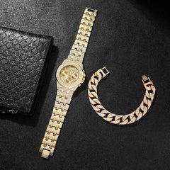 Golden Diamond Dial Men's Watch: Sophisticated Quartz Timepiece