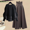 Elegant Korean Knit Sweater Dress & Skirt Set Autumn Fashion